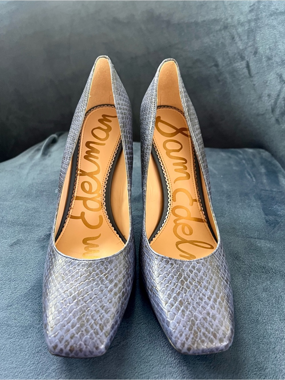 Sam Edelman Blue Snake-Print Square-Toe Pumps